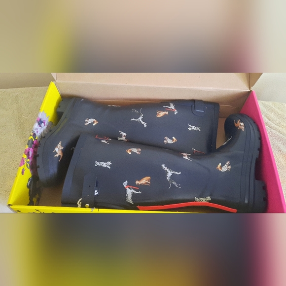 NWT Joules Womens Tall Rain Boots, French Navy Dogs, Size 6 - Picture 9 of 10